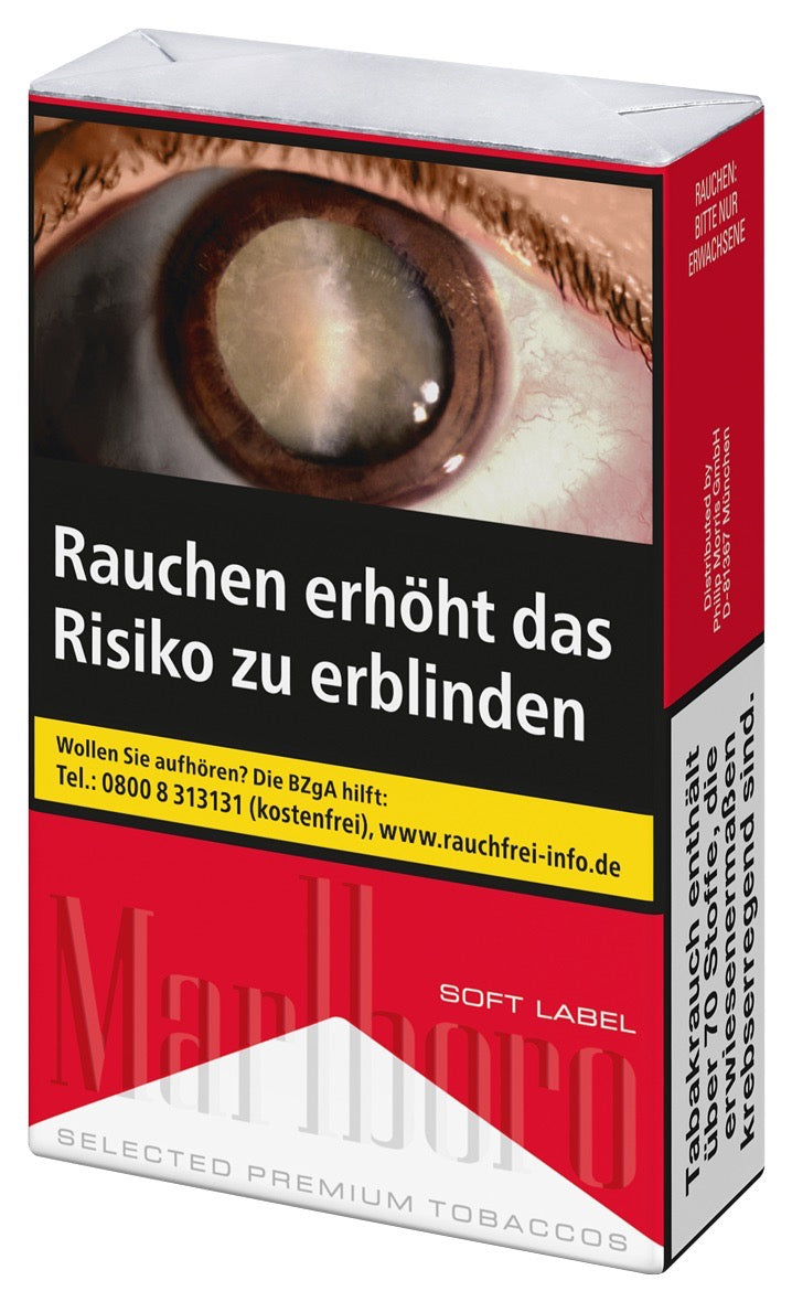 Marlboro Red Soft Zigaretten – seitlich fotografierte Softpack-Packung im klassischen Rot-Weiß