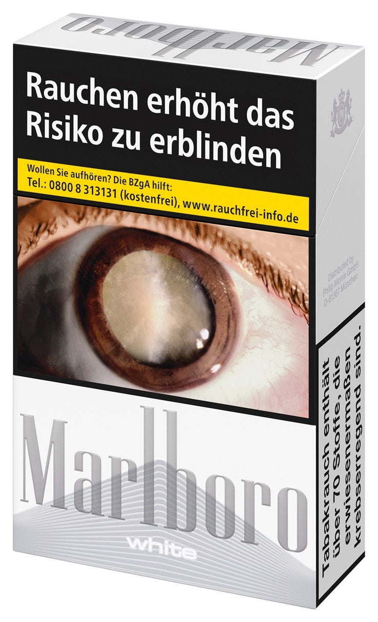 Marlboro White Zigaretten – einzelne Packung seitlich fotografiert, elegantes weißes Design