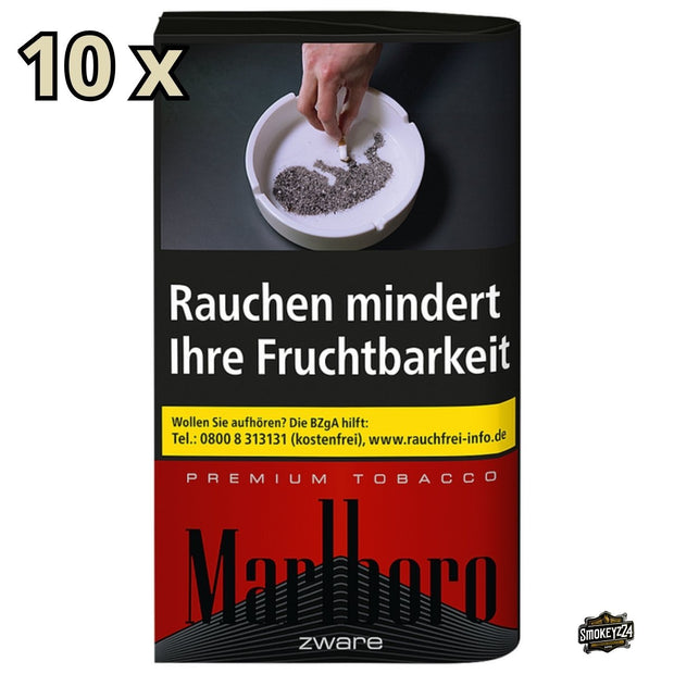 Marlboro Zware Drehtabak 50g Pouch frontal - Premium Tobacco Schwarz mit 10x Hinweis für Gebinde
