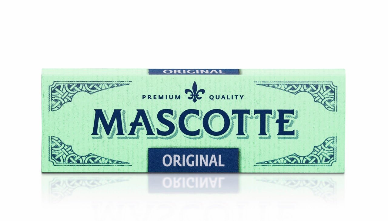 Mascotte Papier Blättchen 50 Blatt, feines Flachs-Hanf Zigarettenpapier, Einzelpackung, frontal fotografiert