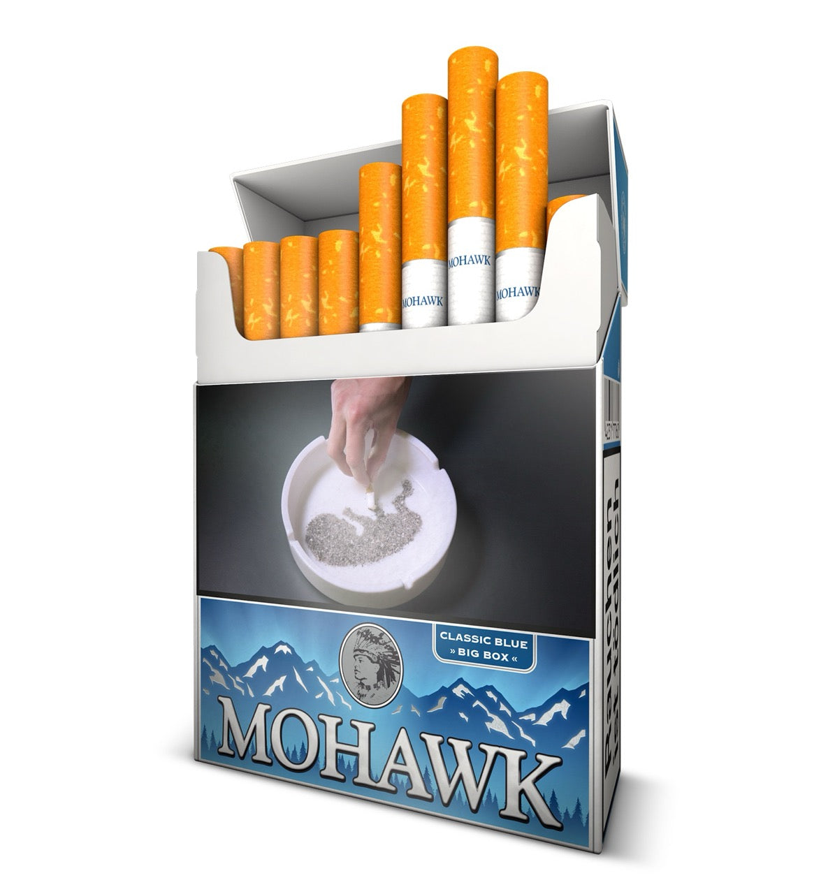 Geöffnete Mohawk Classic Blue Big Pack Schachtel aufgestellt