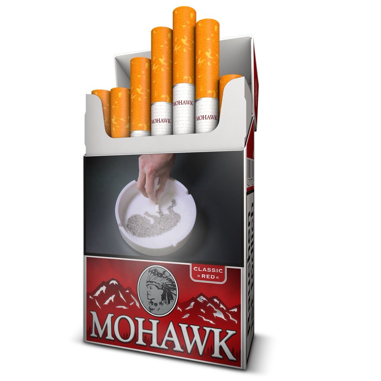 Geöffnete Mohawk Classic Red Schachtel aufgestellt
