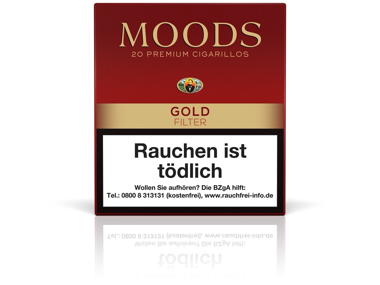 MOODS Gold Filter Cigarillos 20er – Mild-aromatischer Rauchgenuss mit brasilianischem Deckblatt in stilvoller Verpackung.