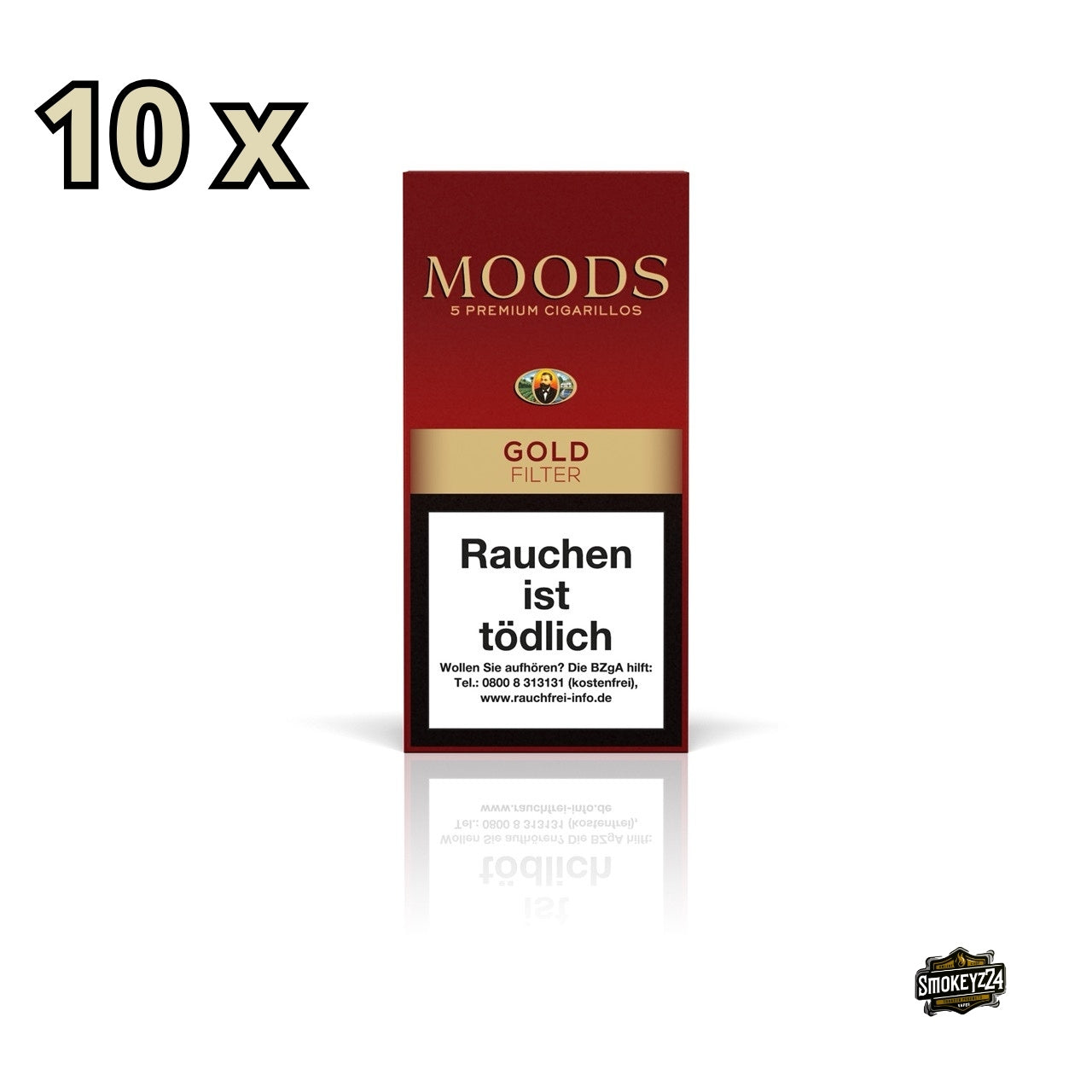 MOODS Gold Filter Cigarillos 10x5er – Mild-aromatische Vorratspackung mit brasilianischem Deckblatt für stilvolle Cigarillogenießer.