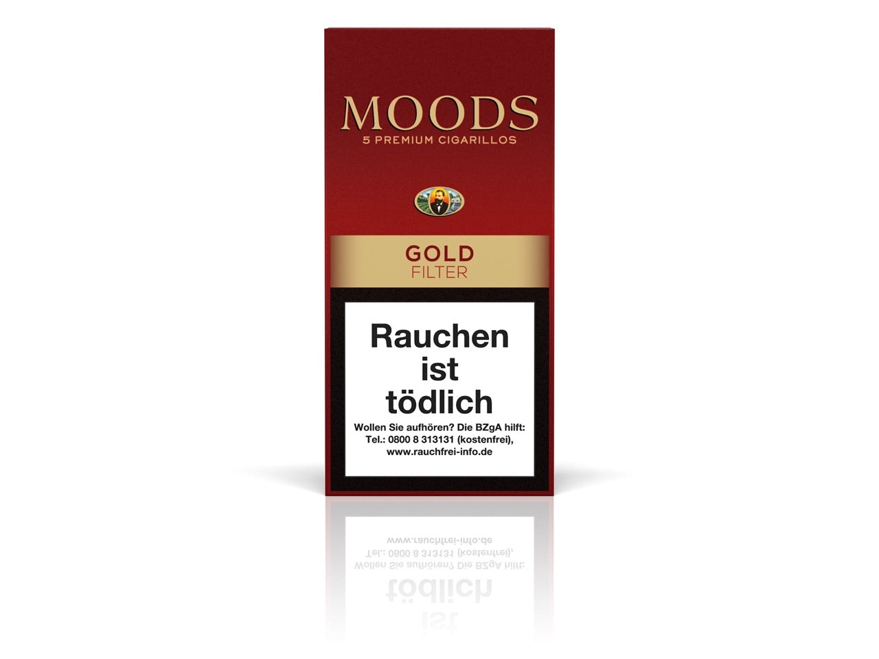 MOODS Gold Filter Cigarillos 5er Packung – Mild-aromatische Filter-Cigarillos mit brasilianischem Deckblatt, ideal für stilvollen Langzeitgenuss.