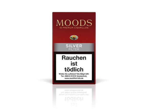 MOODS Silver Filter Cigarillos – 10er Packung mit mildem Aroma und Terra DANNEMANN Deckblatt, ideal für den kurzen Rauchgenuss.