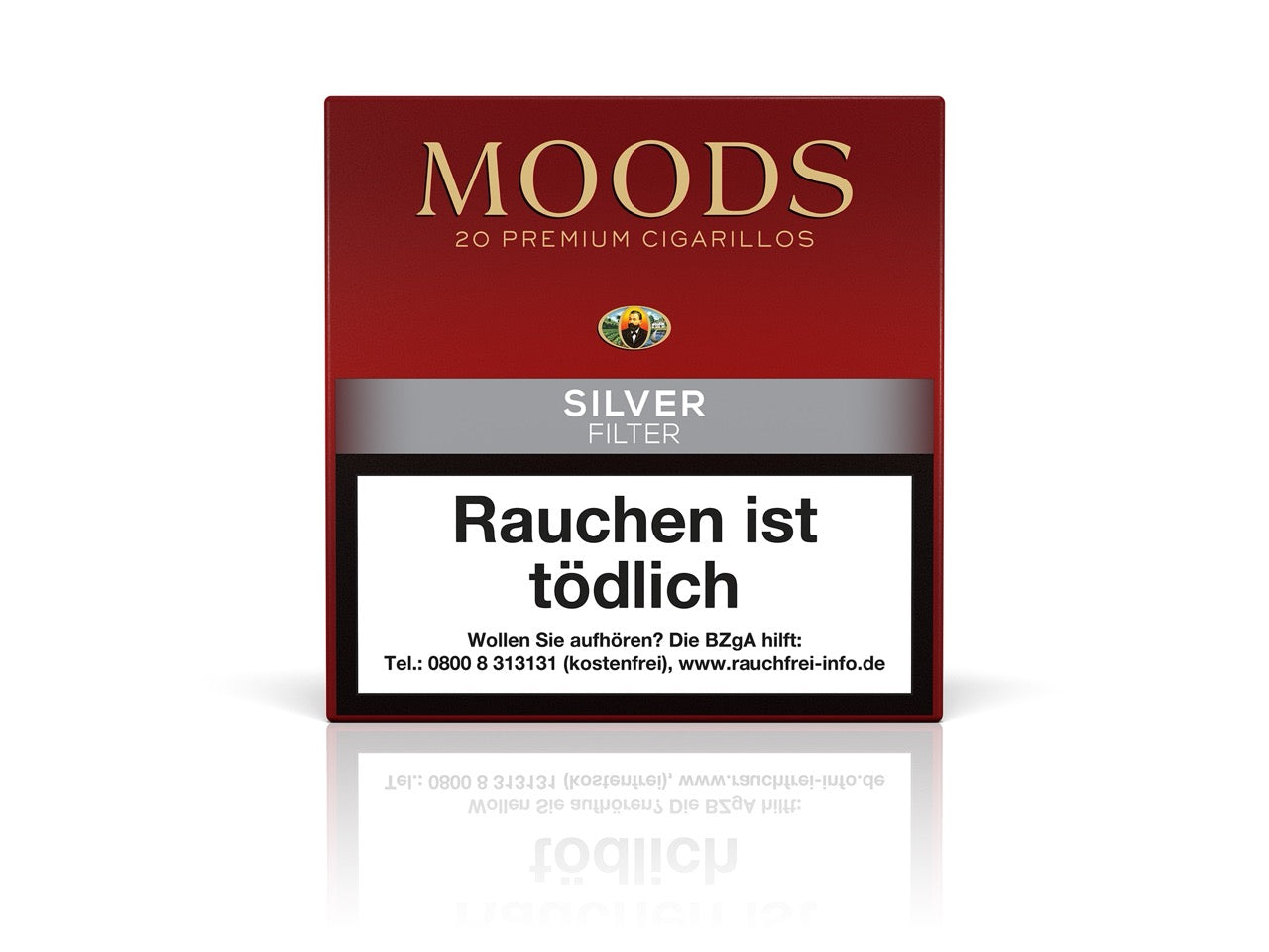 MOODS Silver Filter Cigarillos – 20er Packung mit mildem Aroma, feinem Format und hochwertigem brasilianischem Deckblatt für eleganten Genuss.