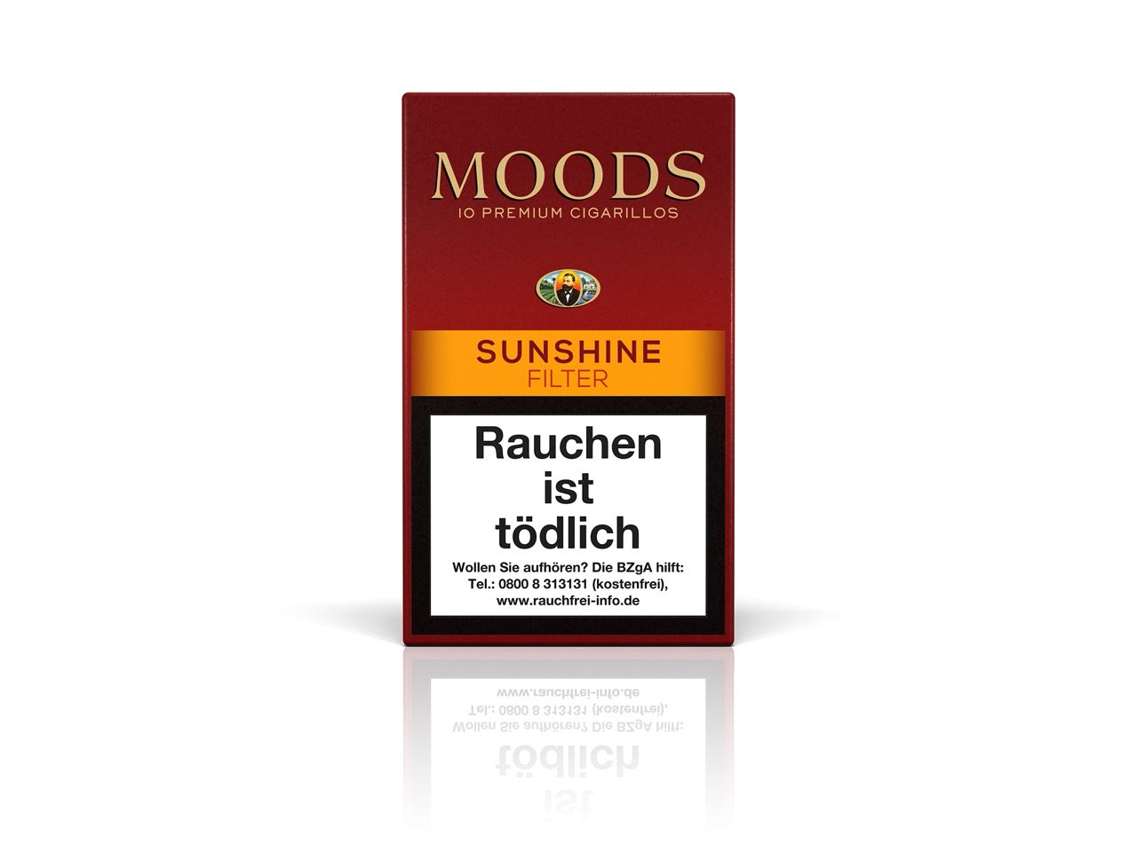 MOODS Sunshine Filter Cigarillos – 10er Packung mit Orient-Tabak, Honigsüße am Filter und Terra Dannemann Deckblatt im kompakten Format.
