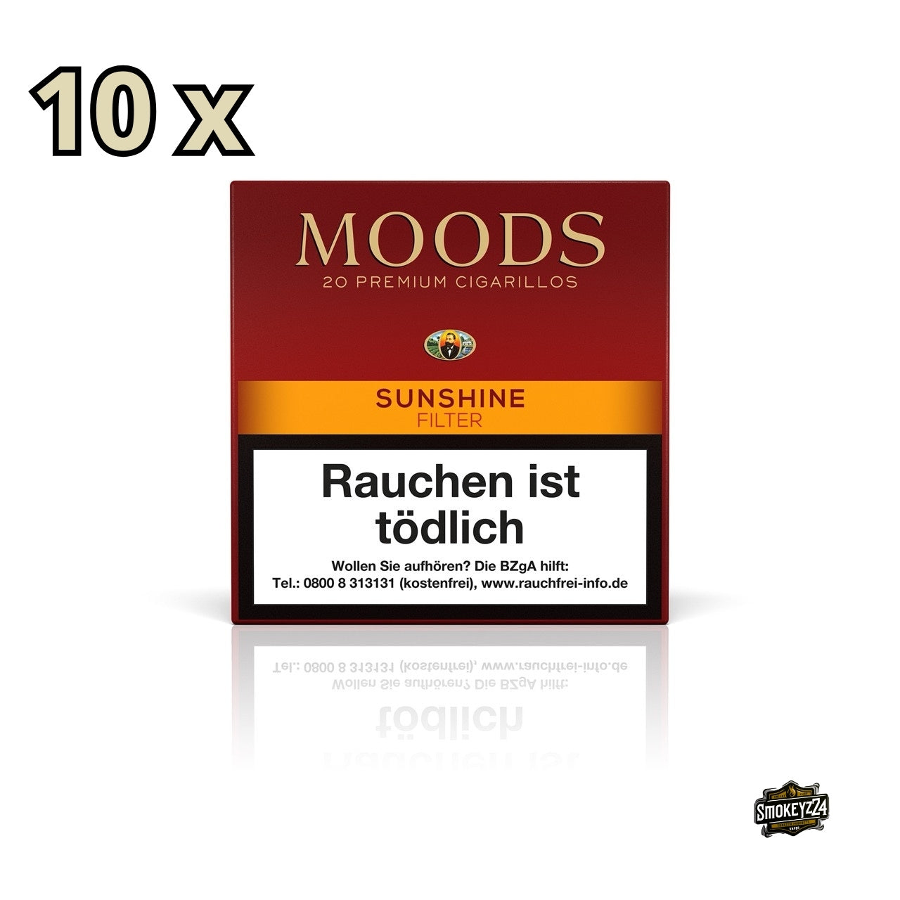 MOODS Sunshine Filter Cigarillos 10x20er – aromatische Cigarillos mit Orient-Tabak und süßem Filter für kurze, stilvolle Genussmomente.