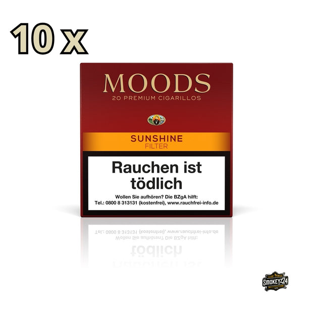 MOODS Sunshine Filter Cigarillos 10x20er – aromatische Cigarillos mit Orient-Tabak und süßem Filter für kurze, stilvolle Genussmomente.