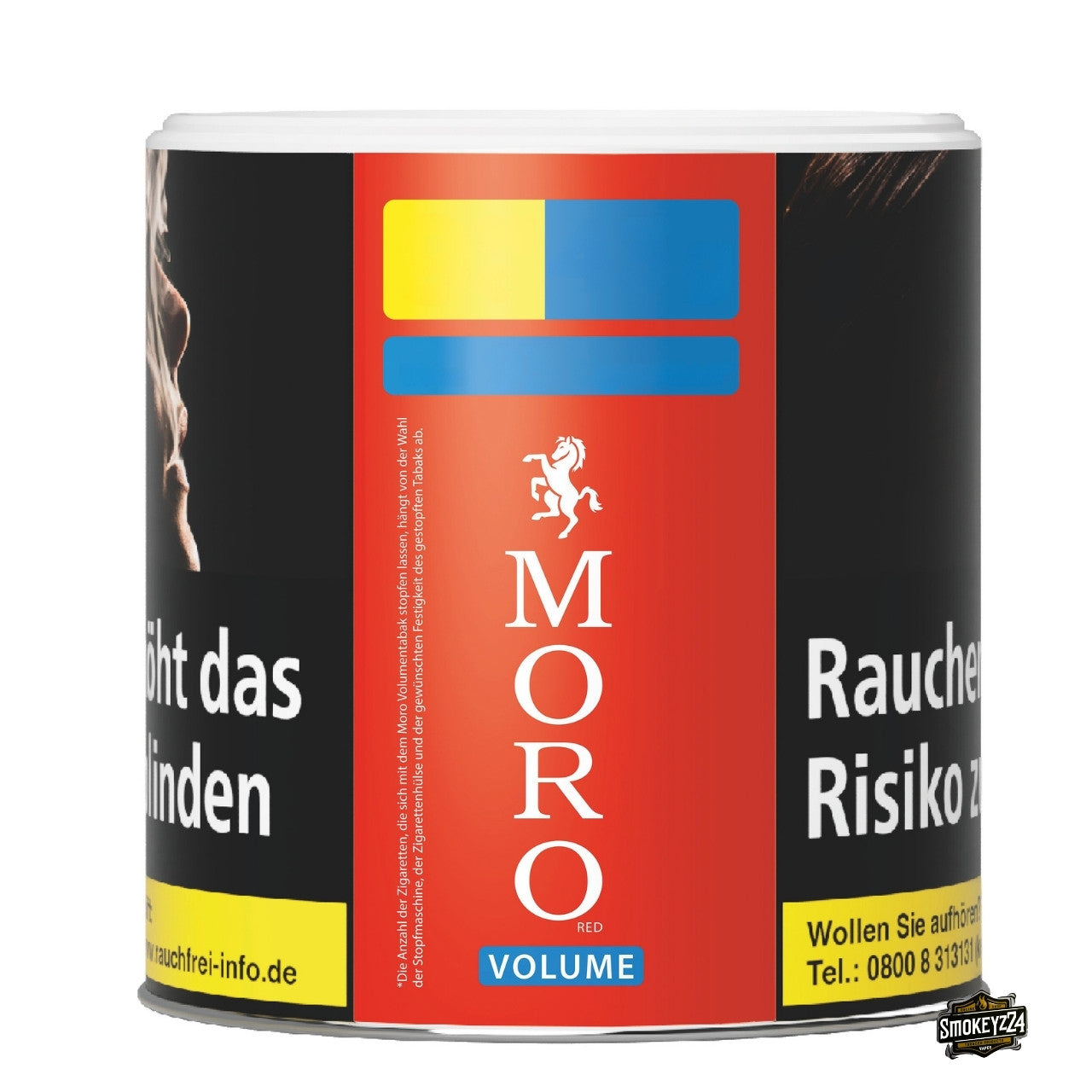 Moro Volume Red Stopftabak 43g Dose, Volumentabak rot, Packung frontal fotografiert.