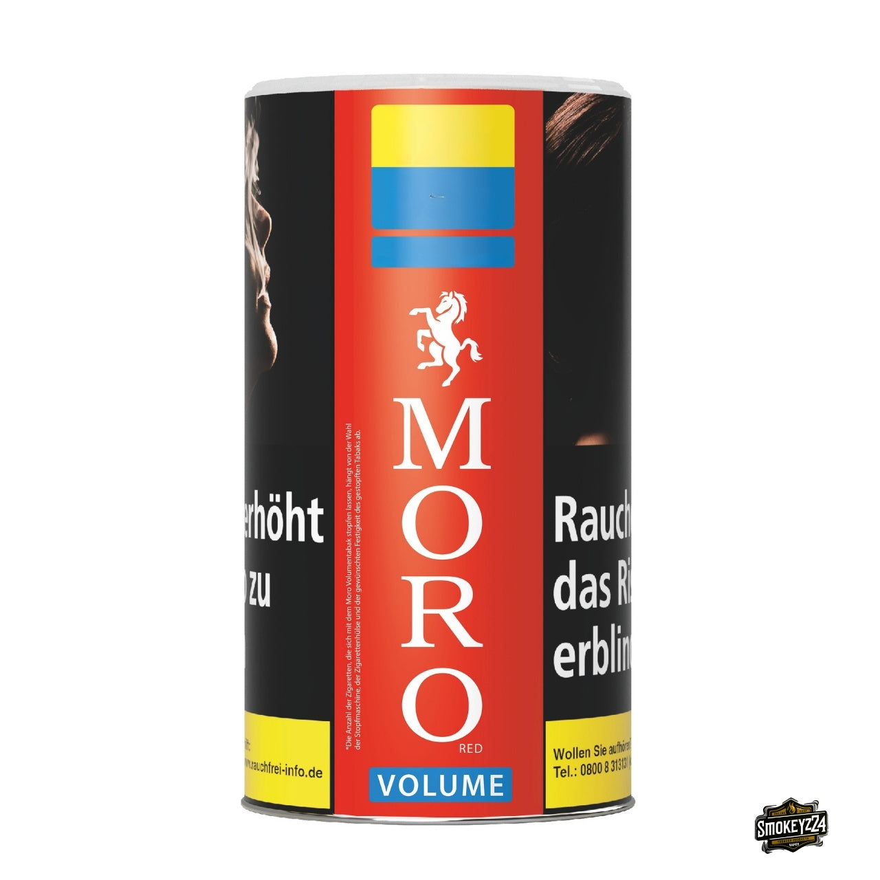 Moro Volume Red Stopftabak 85g Dose, Volumentabak rot, Packung frontal fotografiert.