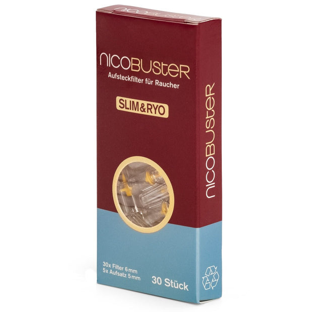Nicobuster SLIM & RYO Aufsteckfilter 6 mm – 30 Stück, Schachtel frontal
