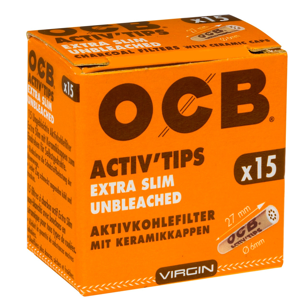 OCB Unbleached 6mm extra Slim Aktivkohlefilter 15er Pack – natürliche Filter online kaufen