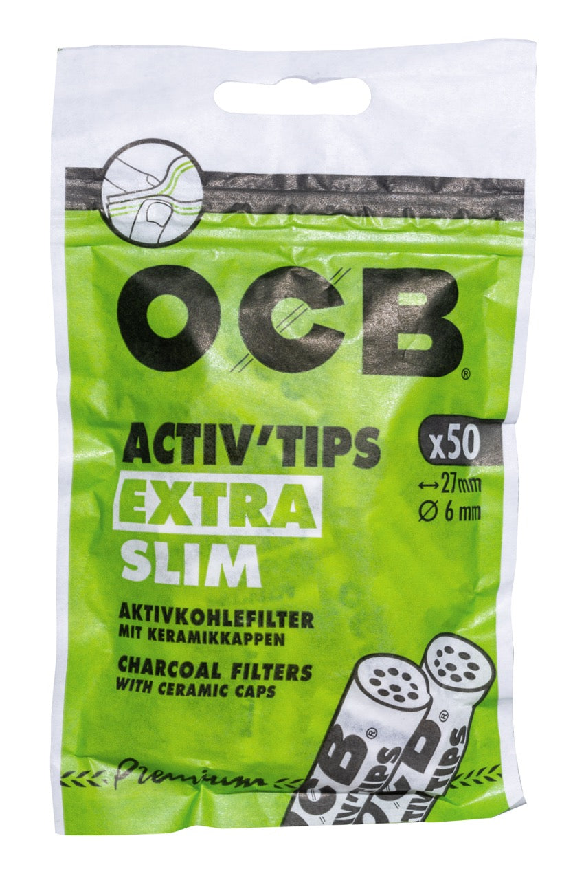 OCB Activ’Tips Extra Slim 6mm Aktivkohlefilter, einzelner 50er Beutel, Filter für Zigaretten, smokeyz24.de