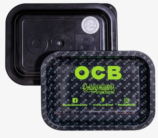 OCB Rolling Tray mit Deckel, schwarz grün mit deckel dargestellt