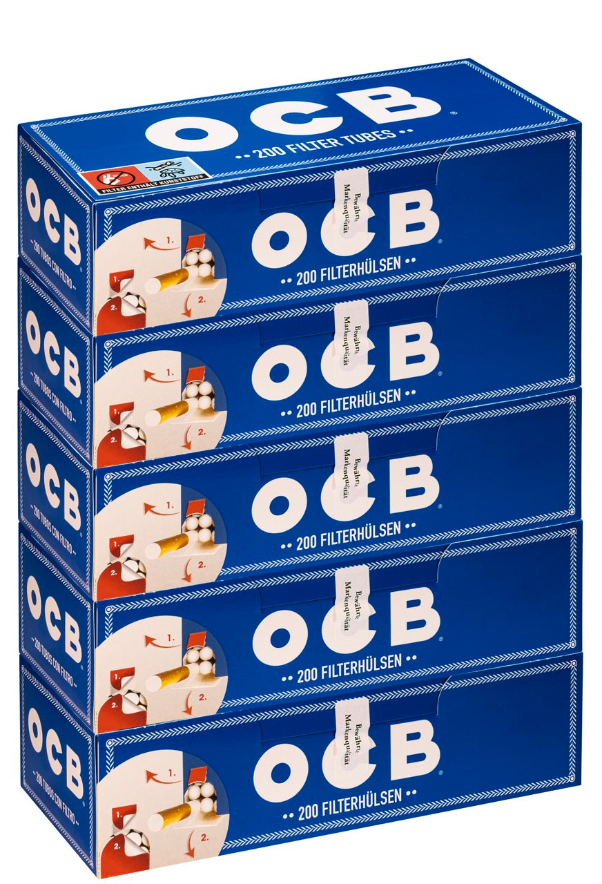OCB Blau Hülsen 5x200 Filterhülsen Sparpaket, Großpackung im Dispenser, geschmacksneutral, ideal zum Stopfen