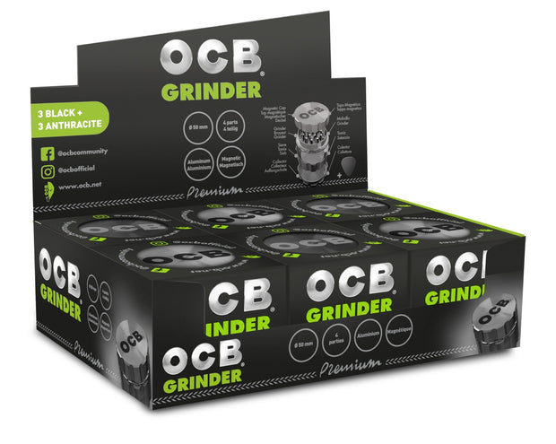 OCB Alu Grinder 50mm – 6er Karton mit verschiedenen Farben, stabile Premium-Grinder aus Aluminium
