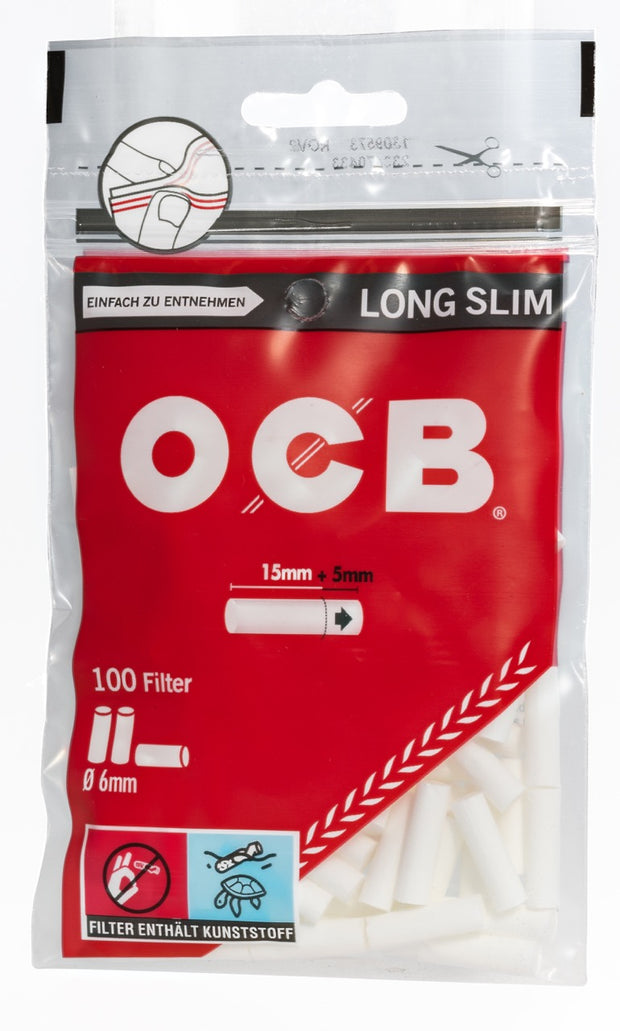 OCB 6mm Long Slim Filter 100er Beutel – extra lange Filter für Selbstdreher, wiederverschließbar, online bestellen