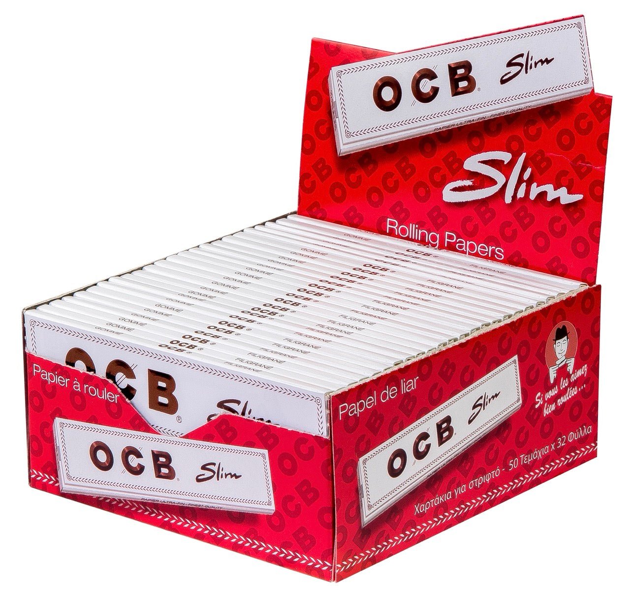 OCB Weiß Extra Long Slim Blättchen 50er Sparpaket, Vorratskarton mit 32 Blatt je Heft