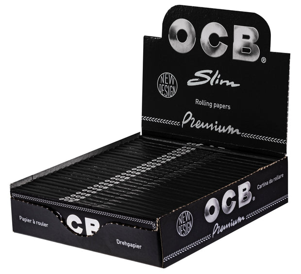 OCB Premium Black Long Slim Blättchen 25er Sparpaket, schwarzer Karton mit Hologramm, Großpackung