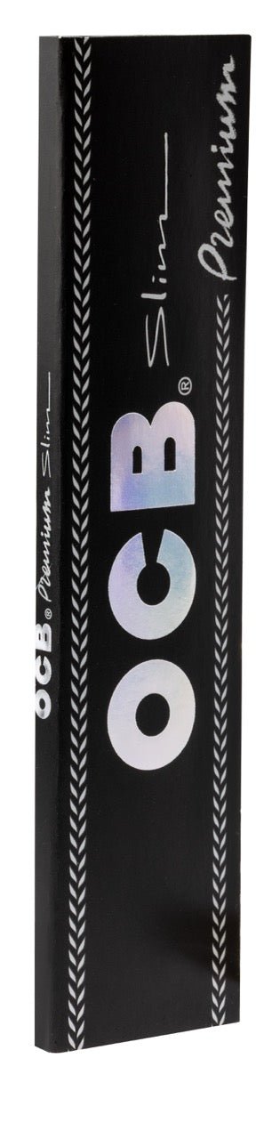 OCB Premium Black Long Slim Blättchen, 32 Blatt, schwarzes ultradünnes Drehpapier mit Hologramm