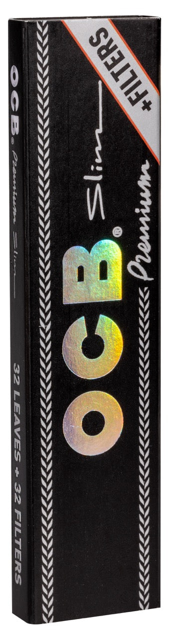 OCB Premium Black Long Slim Blättchen mit Filter Tips, 32 Blatt pro Heftchen, Schwarz