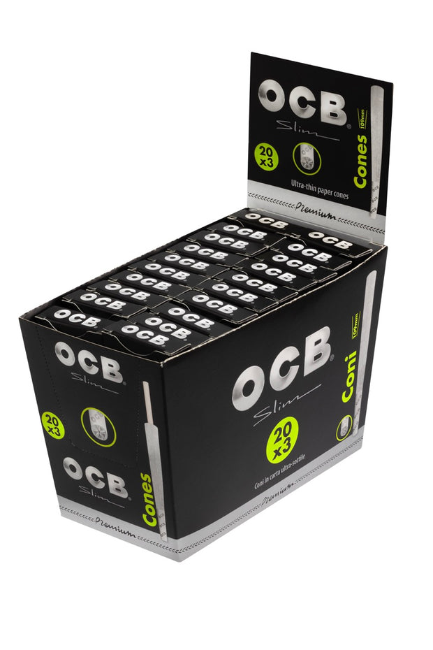 OCB Premium Black Slim Cones 20x3er Packung – Sparpaket mit schwarzen King Size Slim Cones im Vorratskarton