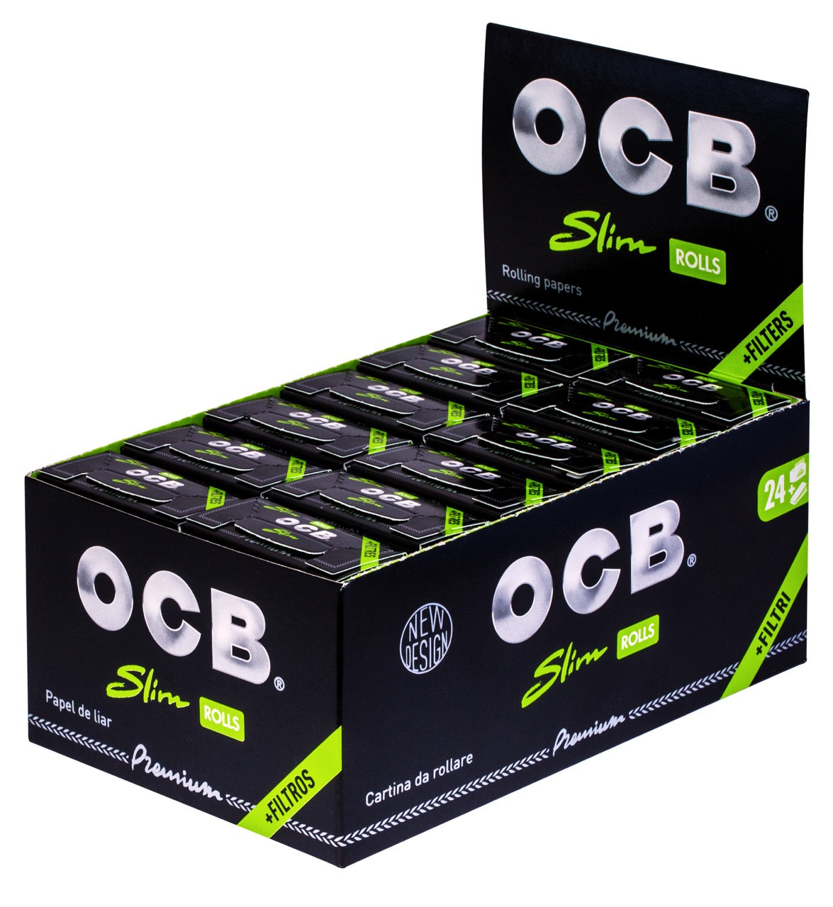 OCB Premium Black Rolls Slim Sparpaket, 24 x 4m Rollen mit 40 Tips, Vorratskarton für Vielraucher, online bei smokeyz24.de kaufen