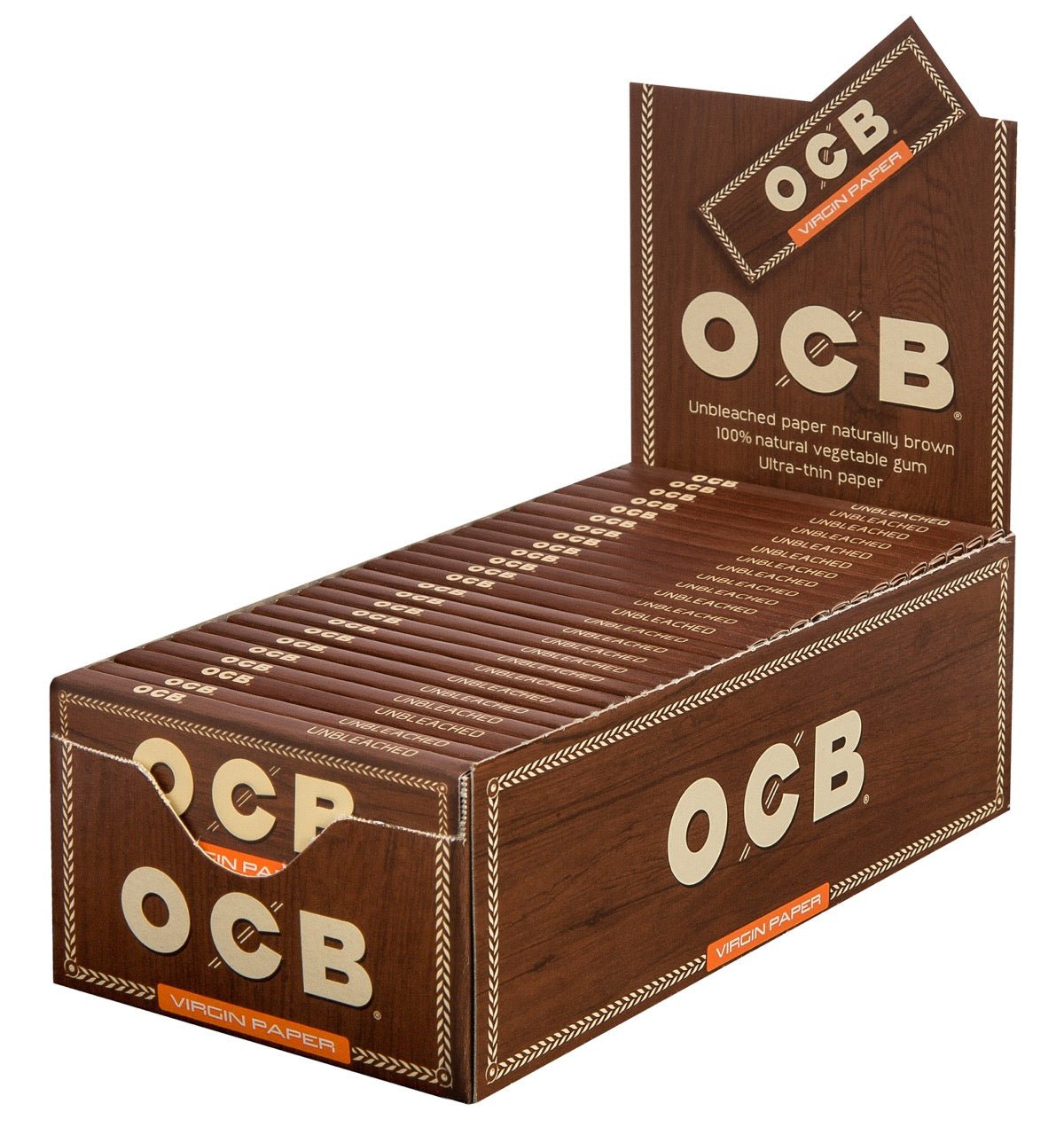 OCB Unbleached Virgin Single Papier Sparpaket, 50x50 Blatt, braunes ungebleichtes Drehpapier im Vorratskarton