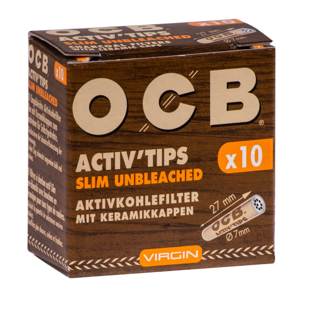 OCB Unbleached 7mm Slim Aktivkohlefilter 10er Packung – natürliche Filter online bestellen