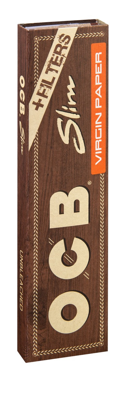 OCB Unbleached Virgin Slim Long Einzelheft, ungebleichtes Drehpapier mit Filter Tips