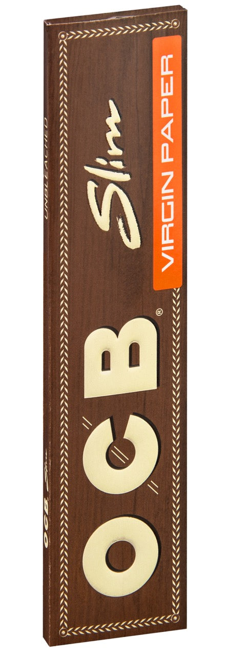 OCB Unbleached Virgin Slim Long Blättchen – 32 Blatt braunes, ungebleichtes Drehpapier