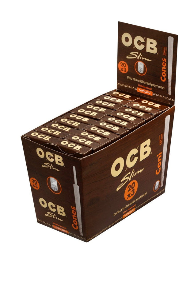 OCB Unbleached Virgin Slim Cones 20x3er Packung, Großpackung, vorgedrehte braune King Size Cones mit Filter Tips