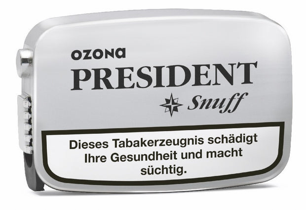 Ozona President Snuff Schnupftabak – erfrischende Eukalyptus-Note in praktischer 7g Box, fein gemahlen und angenehm würzig.