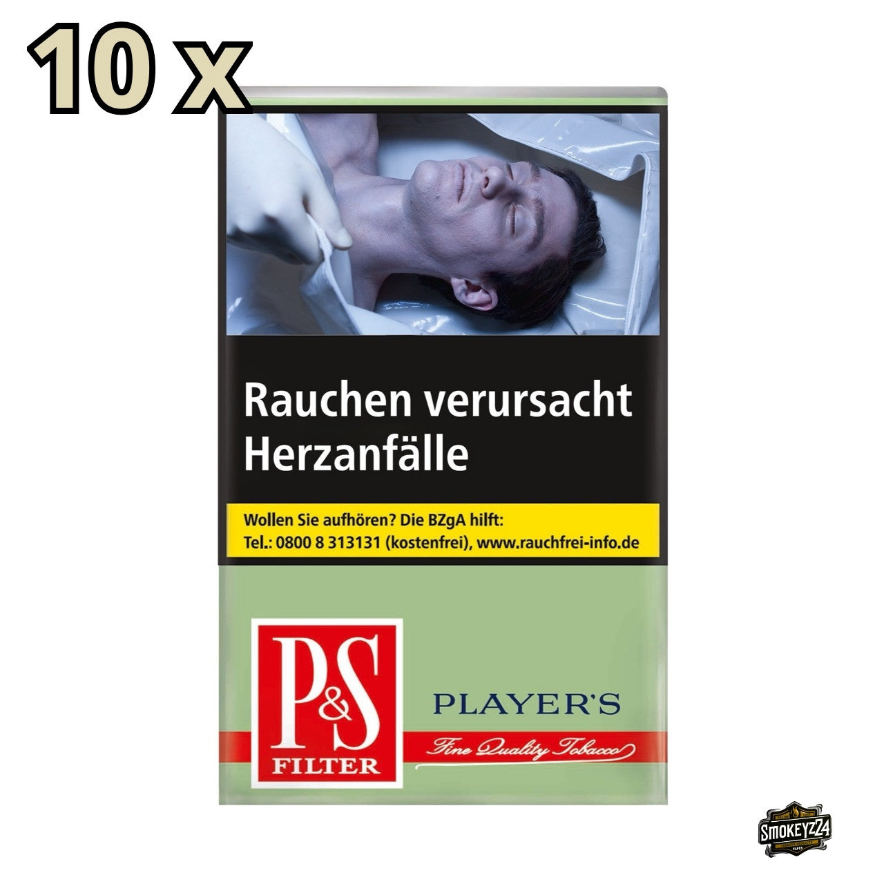 P&S Filter Zigaretten Softpack – Stange 10x20, Schachtel frontal mit 10x Hinweis