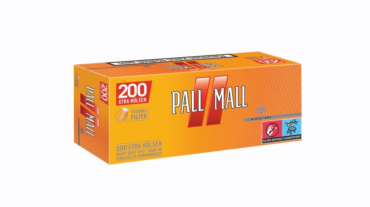 Pall Mall Allround Xtra Filterhülsen mit rotem Branding – stilvolle Packung mit 200 Hülsen und verlängertem Filter für sparsames Stopfen