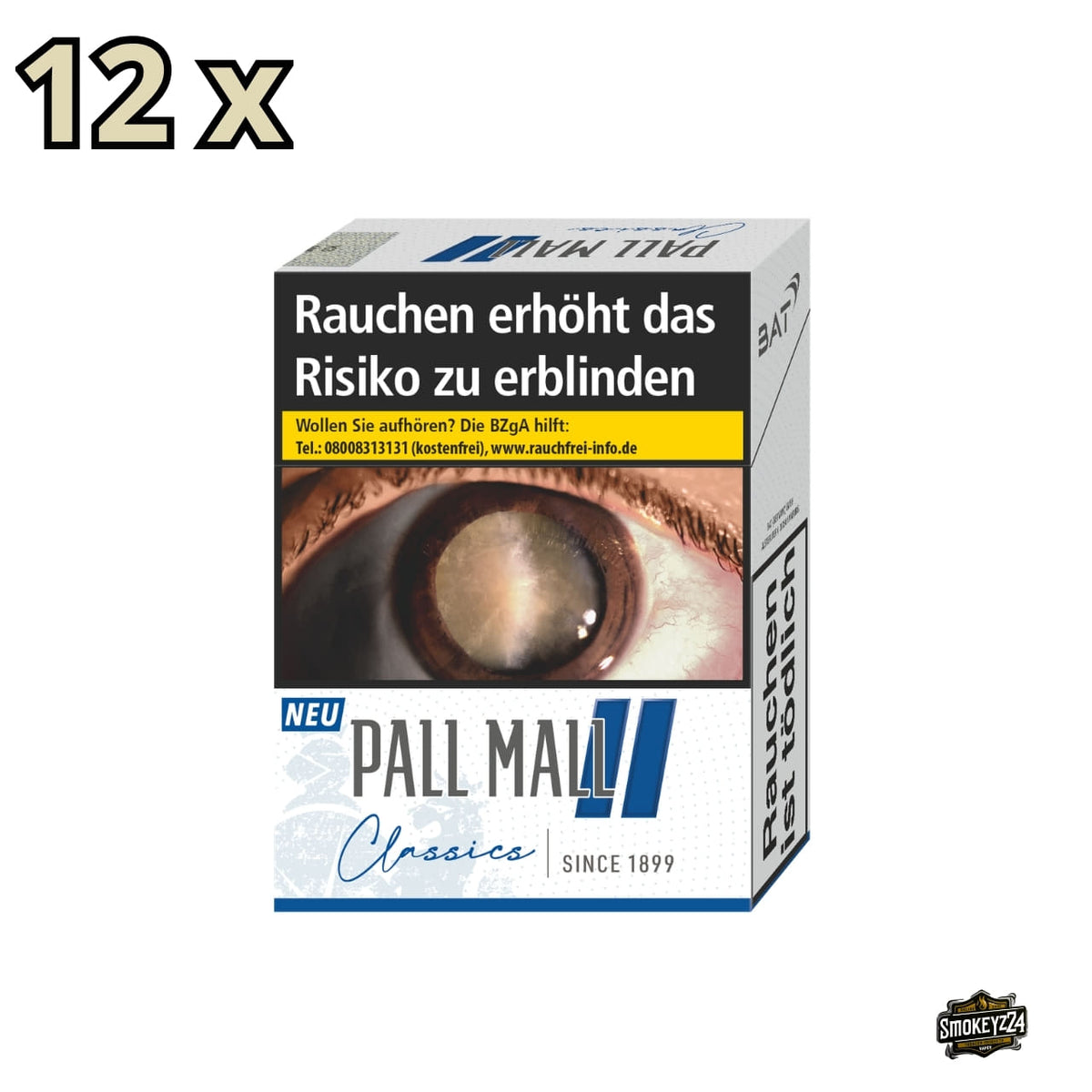 Pall Mall Classics Blue XXL Packung in Weiß mit blauem Doppelbalken und Classics Schriftzug, Multiplikator 12x