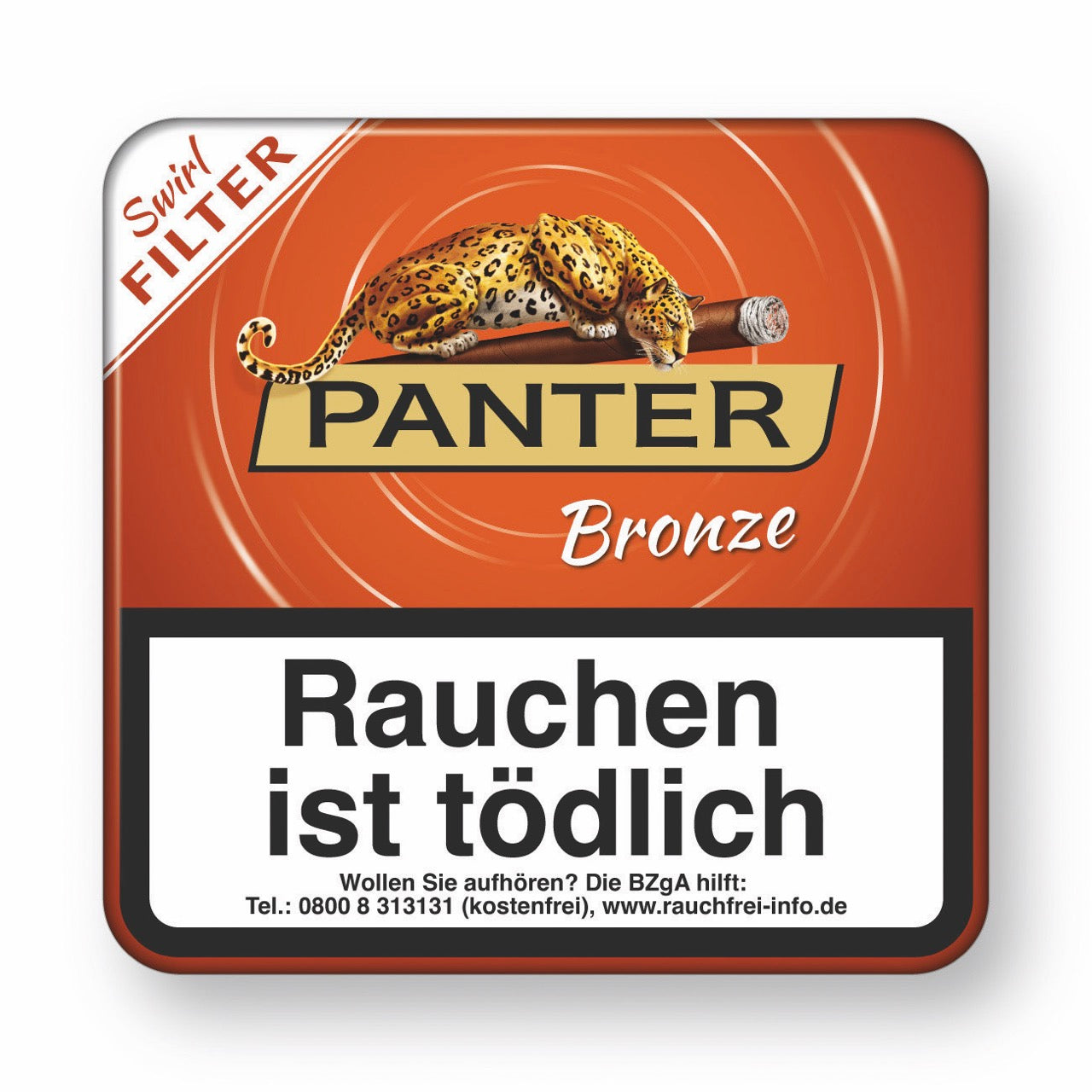 Panter Swirl Bronze Filter Cigarillos 20er Metallkiste – edle Verpackung, aromatisierte Filterzigarillos mit Cognac-Aroma