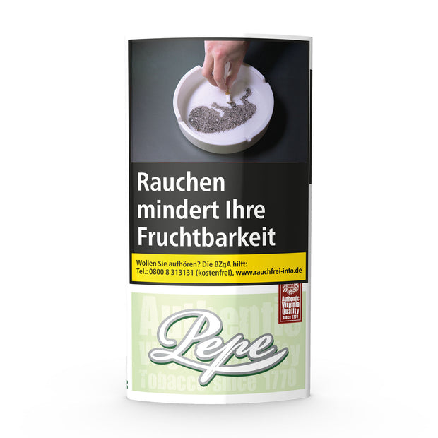 Pepe Bright Green 30g Pouch – milder, zusatzfreier Feinschnitt aus reinem Virginia-Tabak.