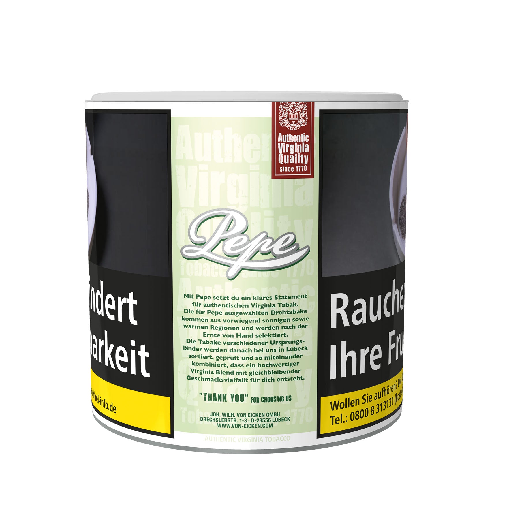 Pepe Bright Green Drehtabak 80g Dose – ohne Zusatzstoffe, milder Feinschnitt-Tabak aus Virginia.