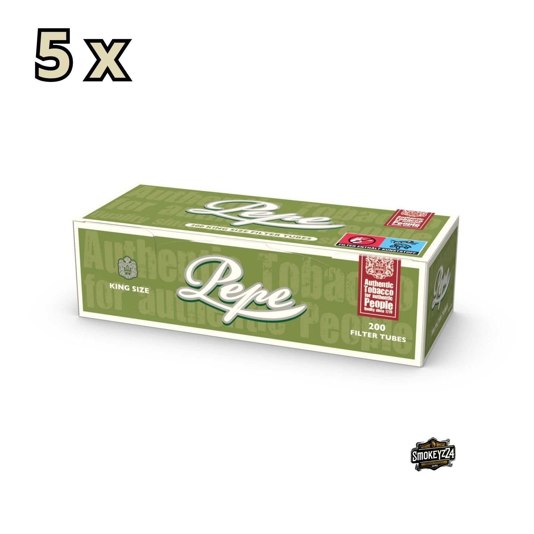 Pepe King Size Filterhülsen 5x200 Stück – Sparpaket Zigarettenhülsen zum Selbststopfen