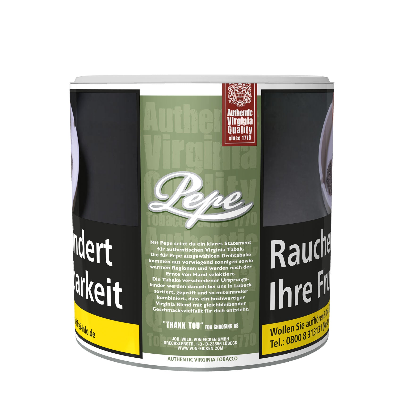 Pepe Rich Green Drehtabak 80g Dose – würziger Feinschnitt aus Virginia-Tabak ohne Zusatzstoffe.
