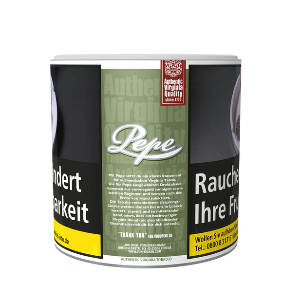 Pepe Rich Green Drehtabak 80g Dose – würziger Feinschnitt aus Virginia-Tabak ohne Zusatzstoffe.