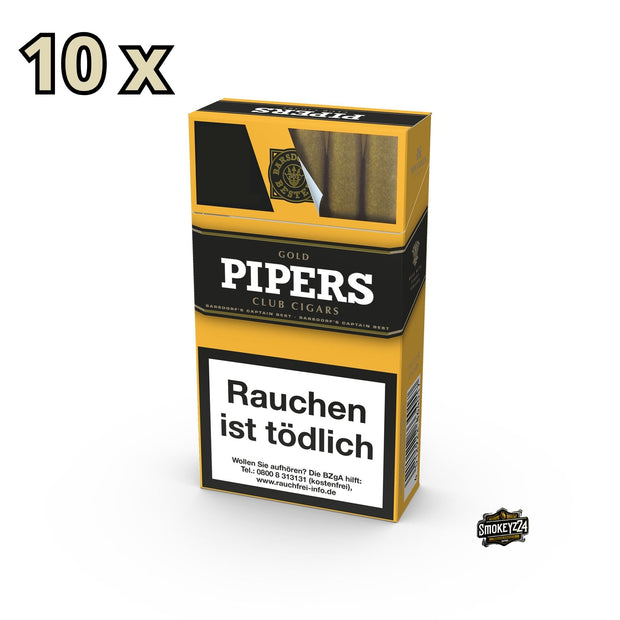 Pipers Little Cigars Gold – 10 Packungen à 10 milde Club-Zigarren mit gesüßtem Mundstück