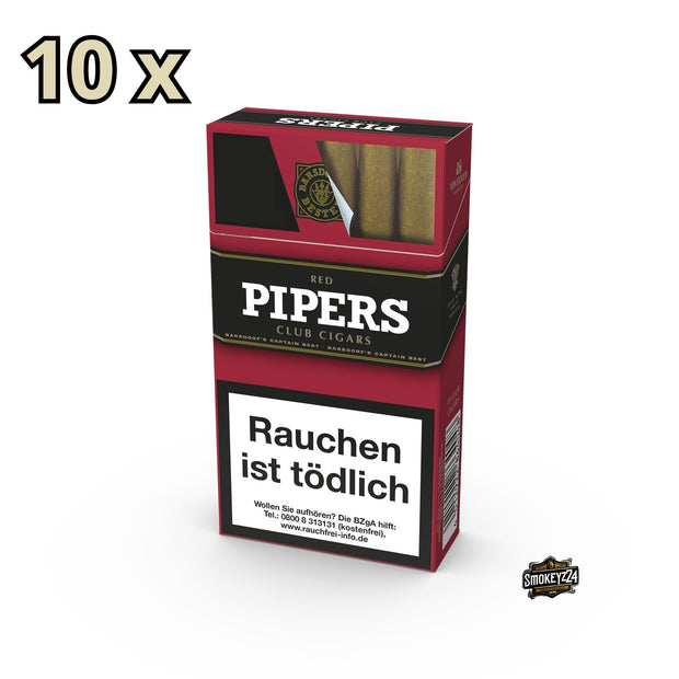 Pipers Little Cigars Red – 10 Packungen à 10 kräftige Club-Zigarren mit gesüßtem Mundstück und Pfeifentabakmischung