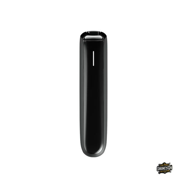 Frontansicht des Ploom Aura Jet Black Tabakerhitzers, schwarzes schlankes Gerät