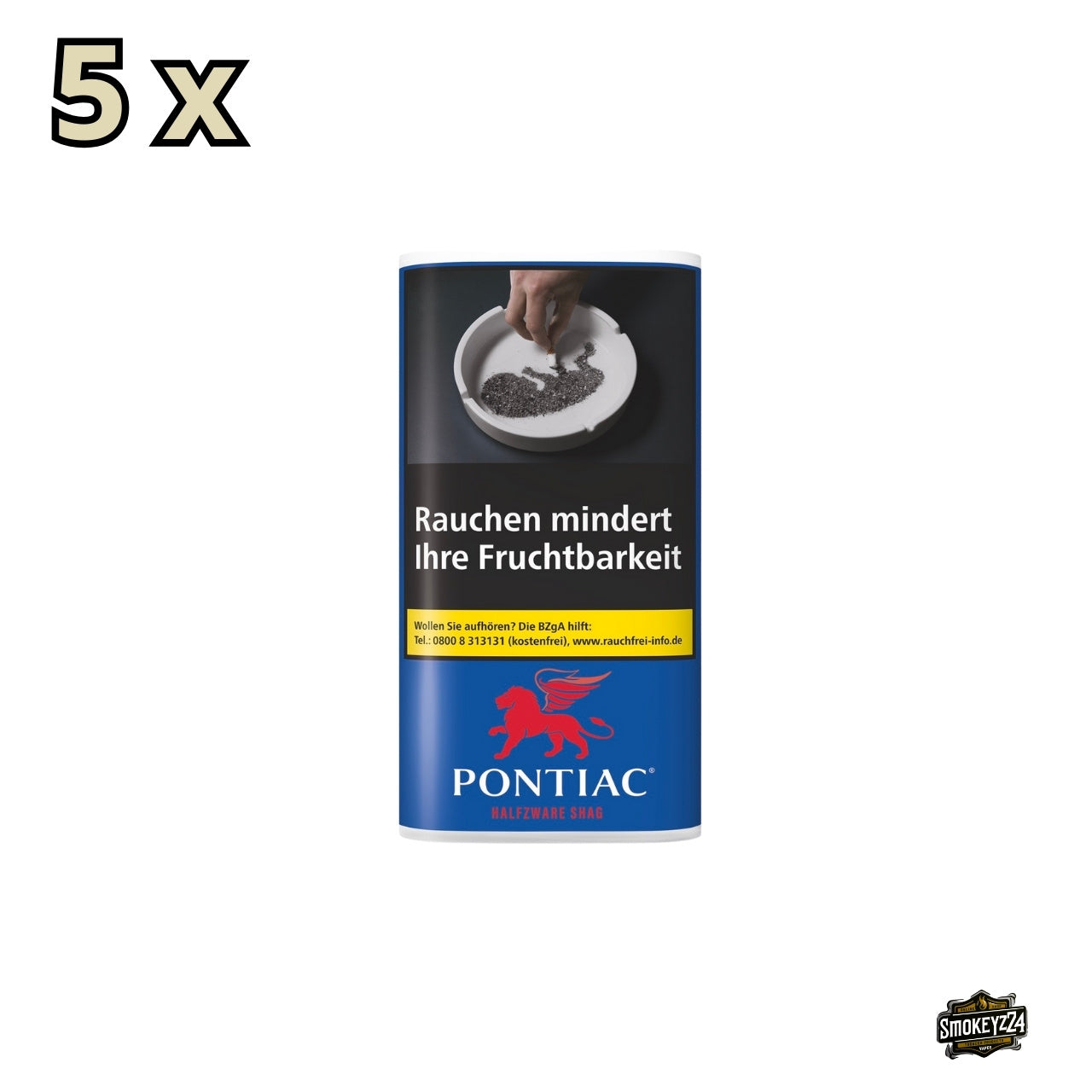 Pontiac Halfzware Shag Drehtabak 5x30g Pouches – kräftiger Halfzware Feinschnitt mit langfasrigem Schnitt, perfekt zum Drehen geeignet