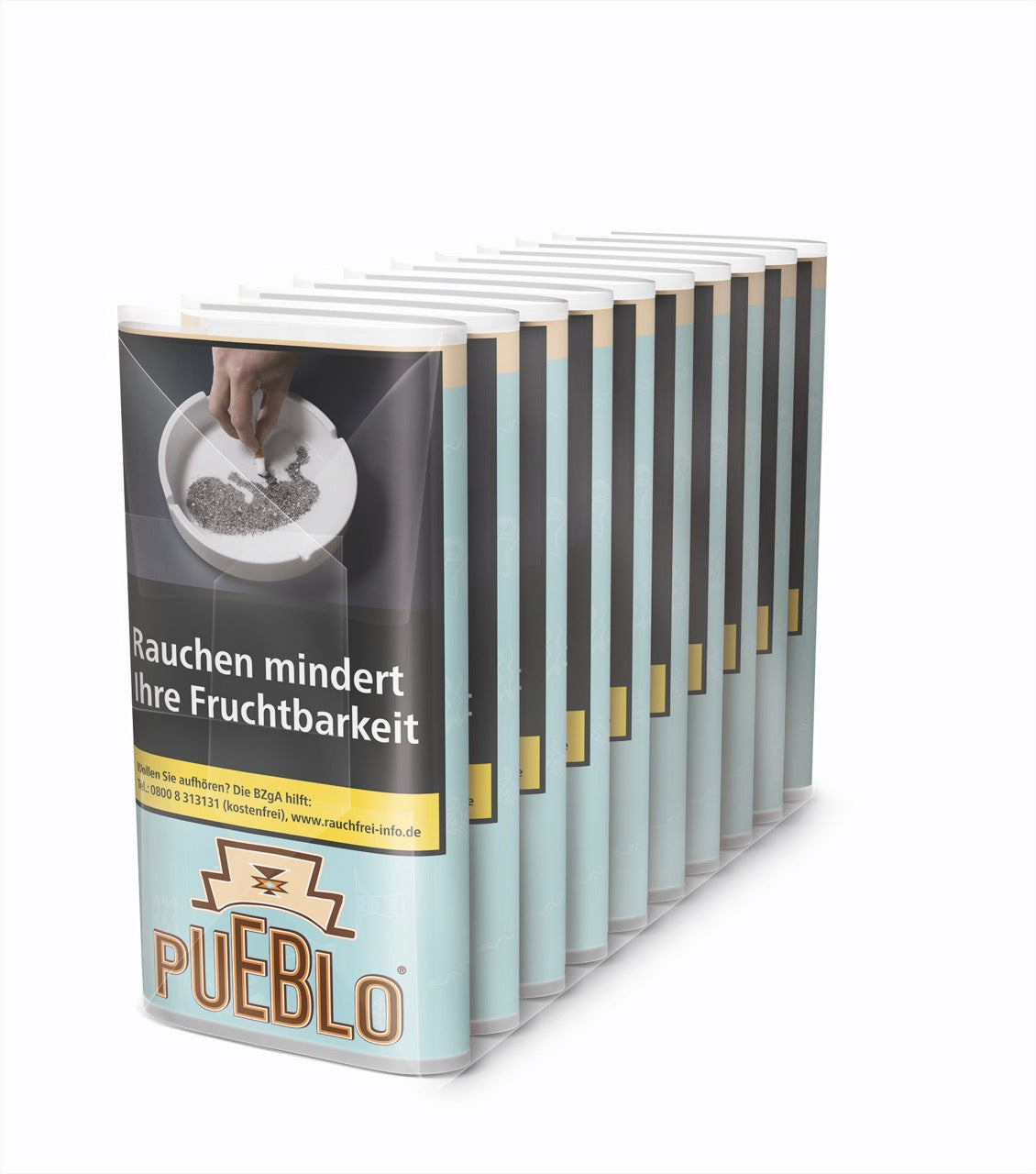 Pueblo Blue Drehtabak 10x30g Pouches – natürlicher Virginia-Tabak im praktischen Vorrats-Gebinde ohne Zusatzstoffe, ideal zum Drehen