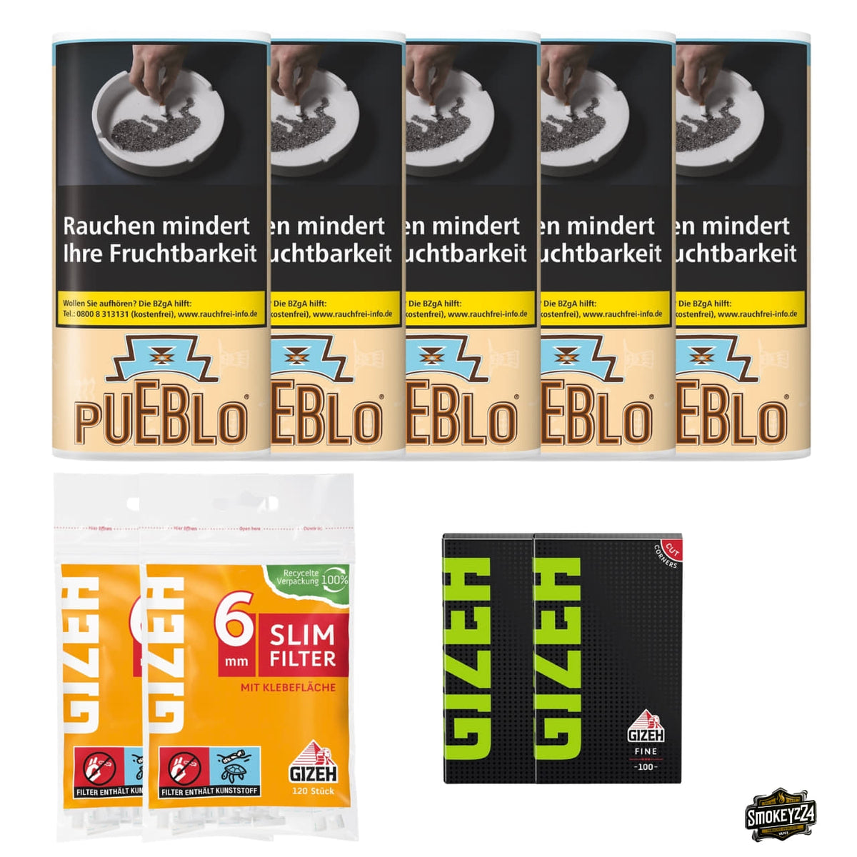 Pueblo Classic 5x Pouch Bundle mit GIZEH Black Fine Blättchen und Slim Filtern